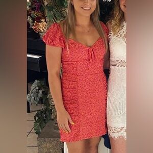 Women’s Summer Coral Ruched Mini Dress